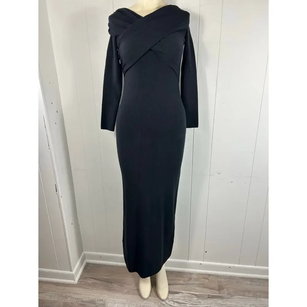 Abercrombie & Fitch Black Off Shoulder Sweater Dress NWT Midi Bodycon Elegant XS